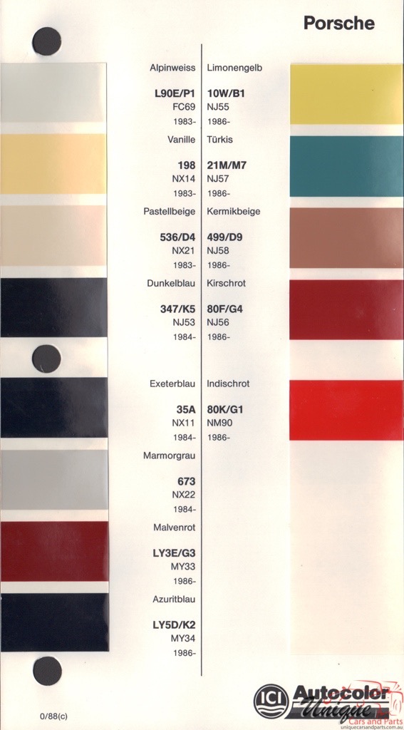 1983 - 1988 Porsche Paint Charts Autocolor